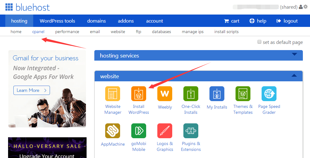 bluehost cpanel