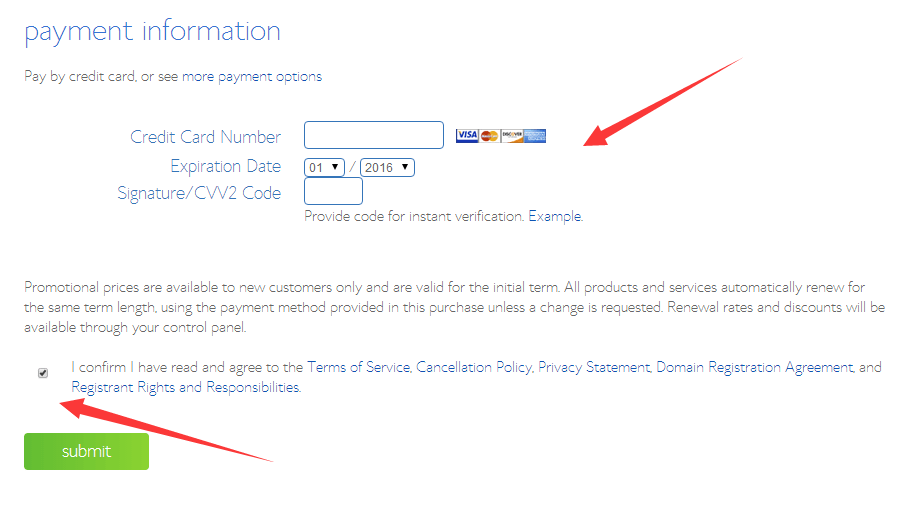 bluehost payment information