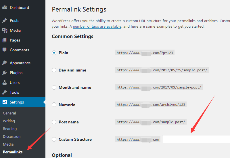 wordpress permalink settings