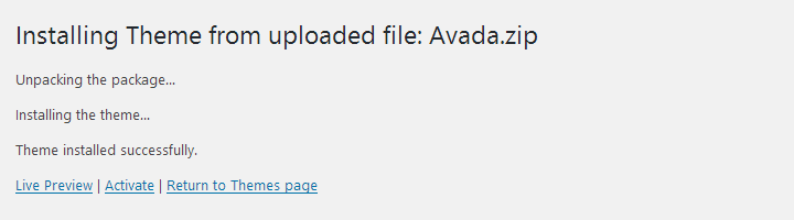 avada zip installed successfully