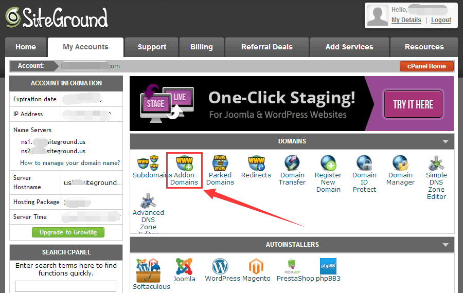 如何在SiteGround主机上添加第二个域名，建多个网站