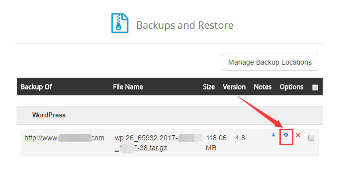 wordpress restore button