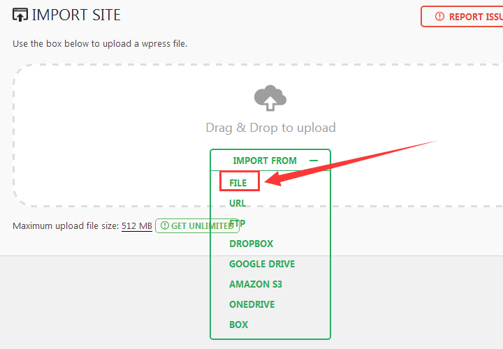 All-in-One WP Migration import file