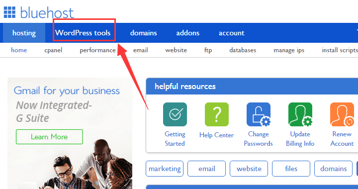 bluehost wordpress tools