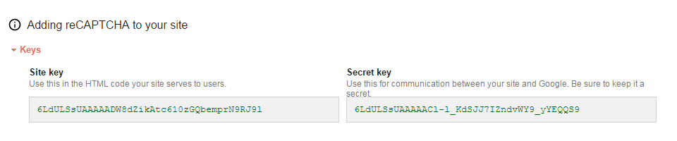 recaptcha keys