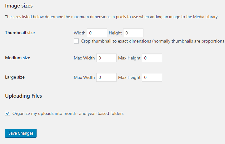 wordpress media settings