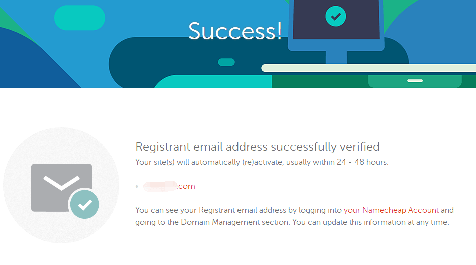 namecheap邮件确认成功