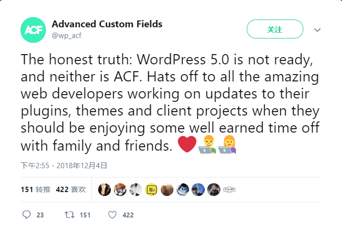 advanced custiom fields建议不要升级wordpress 5.0