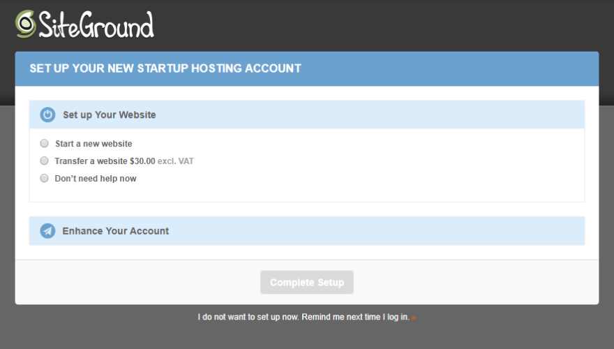 siteground setup a new hosting account