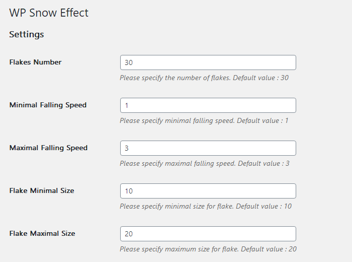 WP Snow Effect设置