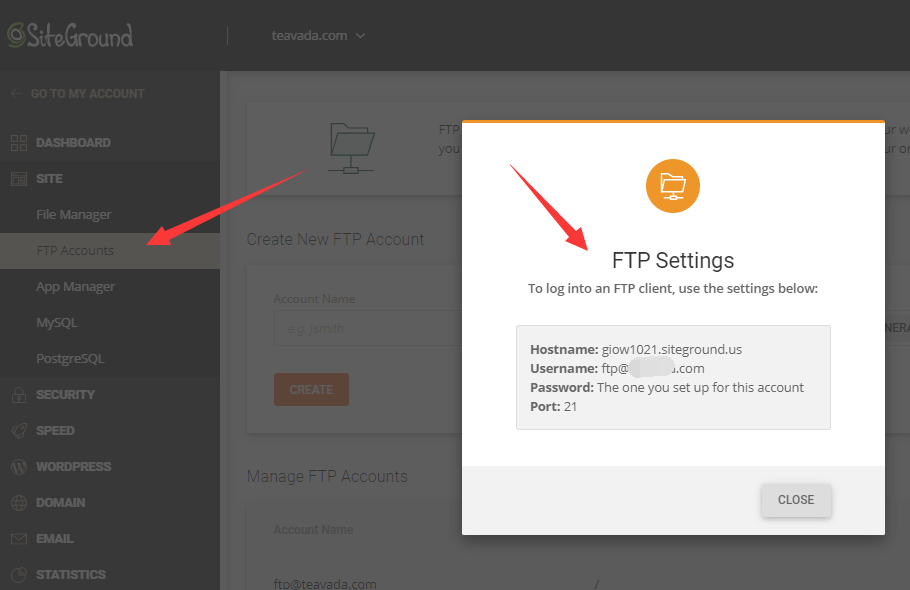 siteground FTP账号