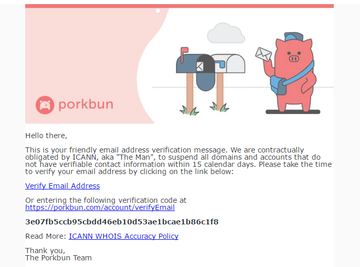 porkbun账号验证邮件