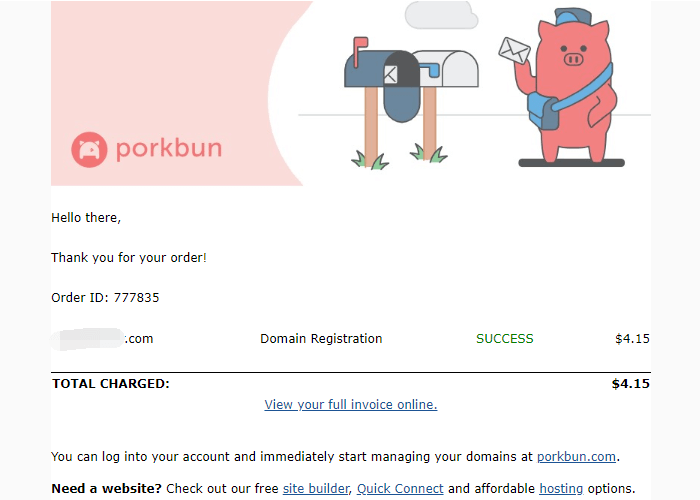 porkbun账单邮件