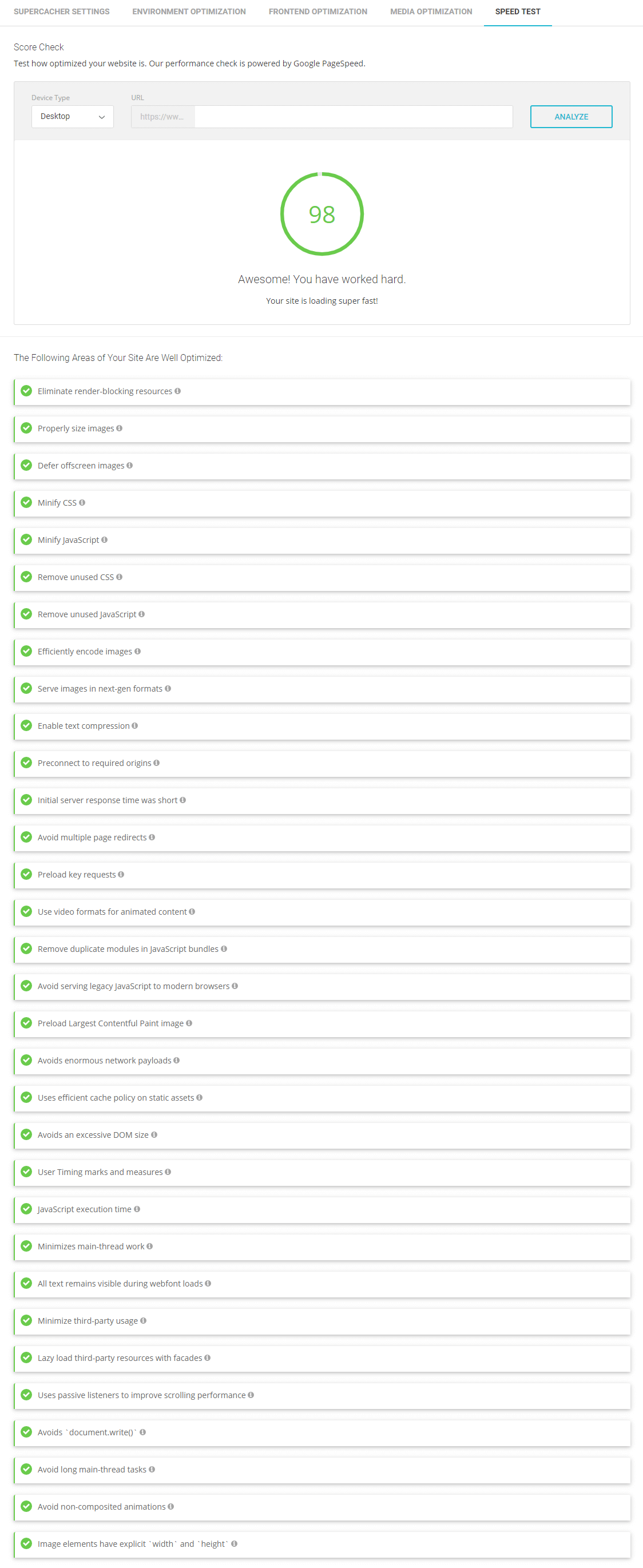 SG Optimizer speed test