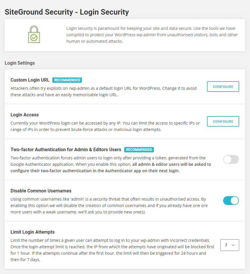 SiteGround Security - Login Security