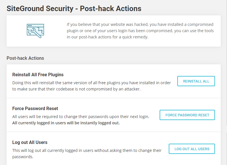 SiteGround Security - Post-hack Actions