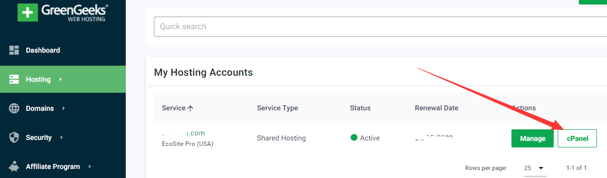 greengeeks cpanel