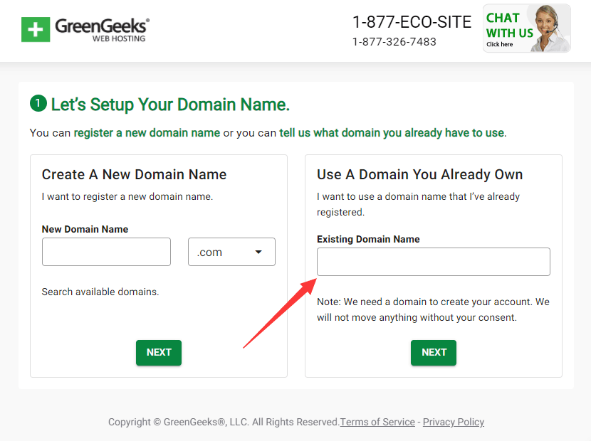 greengeeks 填写域名
