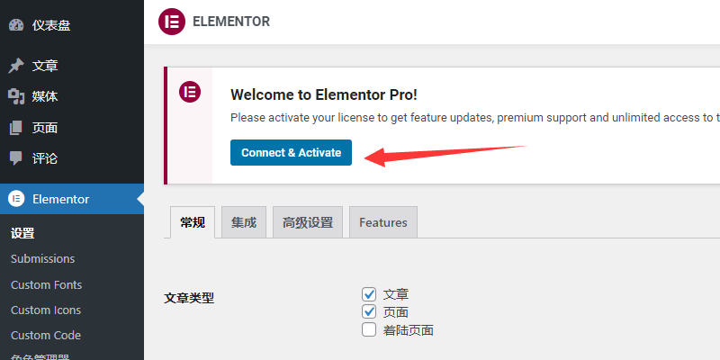 连接Elementor pro