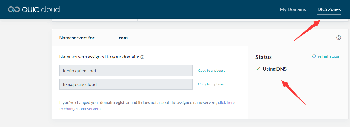 更新 DNS 域名服务器成功